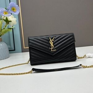 YSL Wallet on Chain in Black Quilted Leather